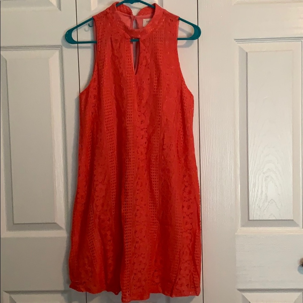 Coral Everly Sleeveless Dress w Lace Overlay